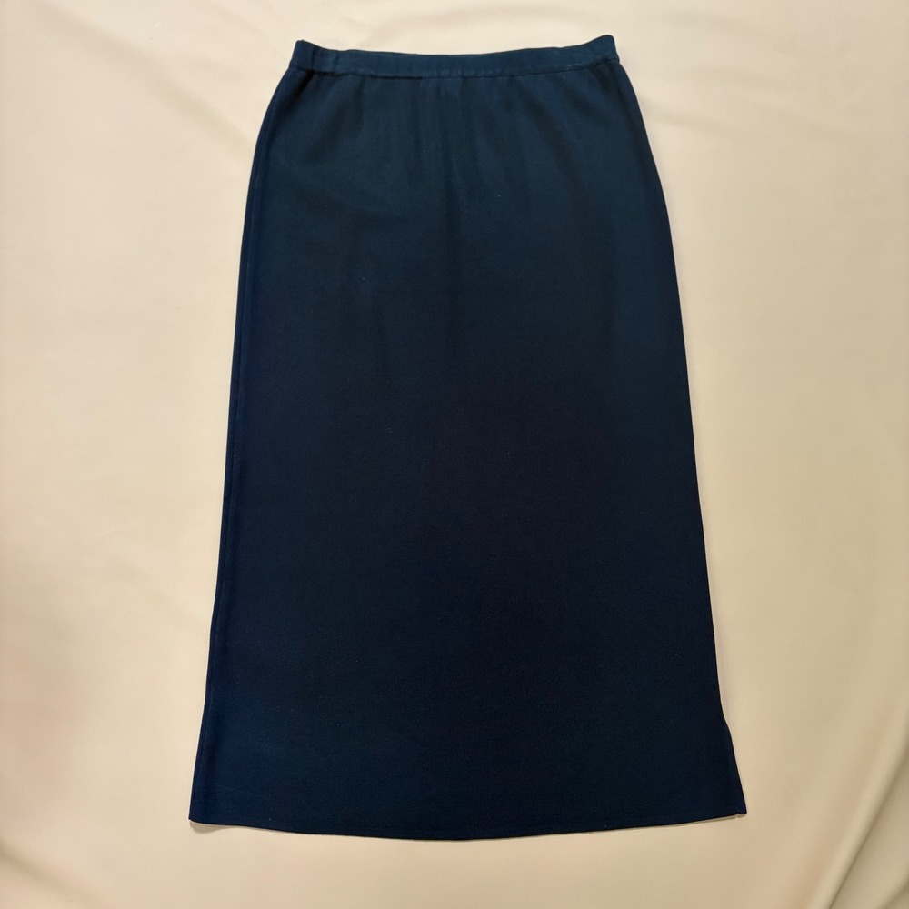 Ming Wang Black Knit Midi Skirt XS Elastic Waist Straight Pull On Professional